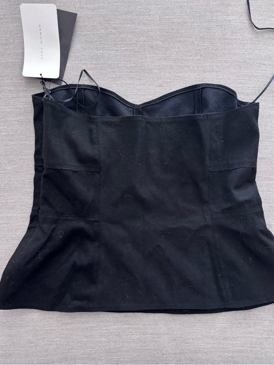 Zara Strapless Peplum Sweetheart Corset Bustier Top in Black Medium NWT - Picture 2 of 5